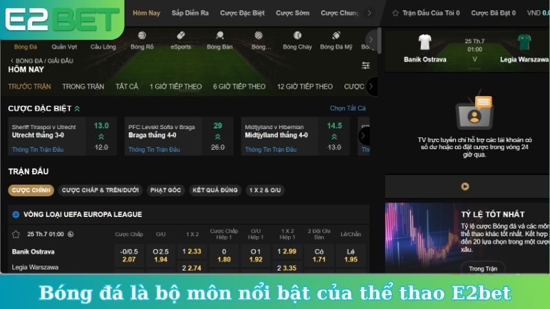 Bóng đá là bộ môn nổi bật của thể thao E2bet