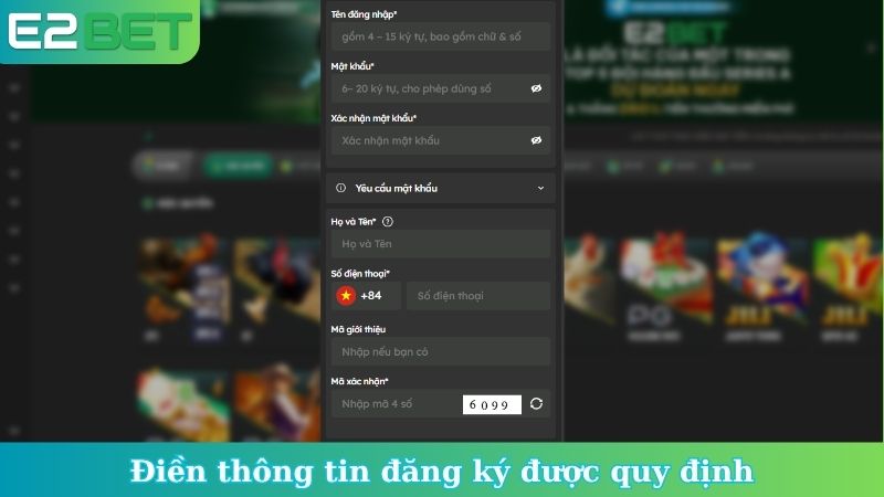 Điền thông tin đăng ký được quy định