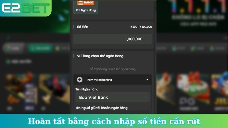 Hoàn tất bằng cách nhập số tiền cần rút